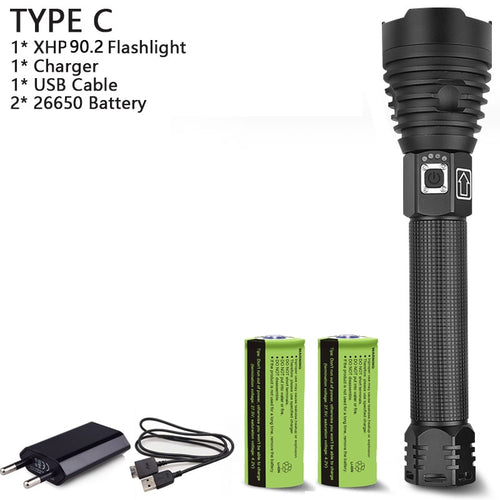 250000cd 1000m XHP90.2 most powerful led flashlight usb Zoom Tactical torch
